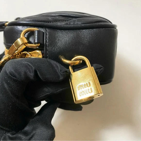 Miu Miu Matelassé Black Leather Bowling Bag - Picture 14 of 14